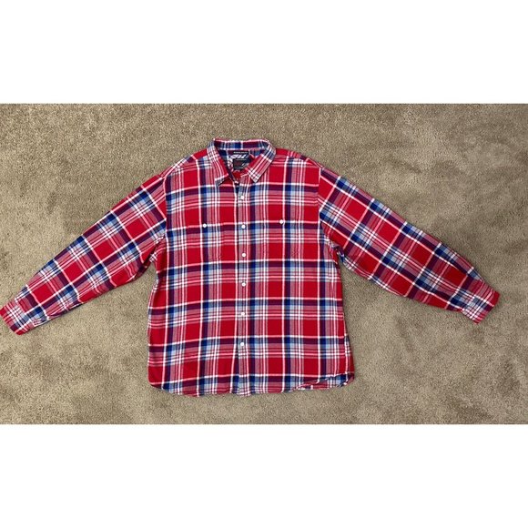 Old Navy Vintage Flannels Mens Red Plaid Button Up Front Adult XXLarge Pockets - Picture 1 of 16